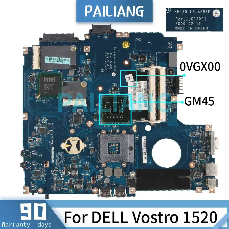 

Mainboard For DELL Vostro 1520 Laptop motherboard CN-0VGX00 0VGX00 LA-4596P GM45 DDR2 Tested OK