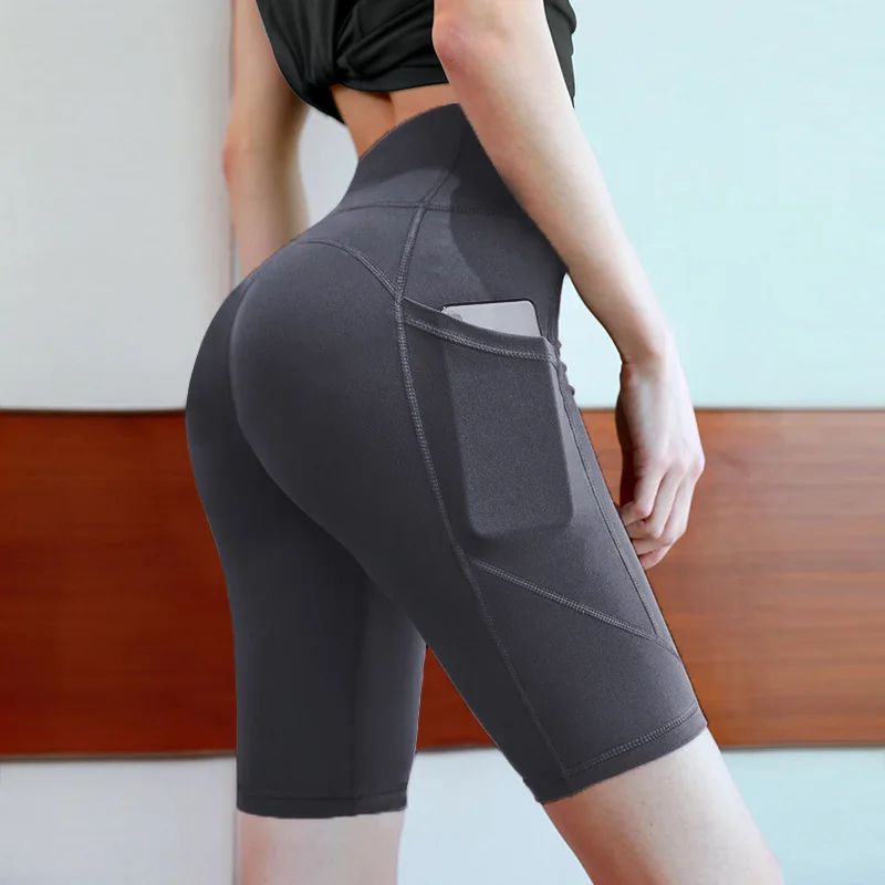 

Hip Push Tight Sports Short Leggings Women's Summer Thin Gym Shorts Elastic Pocket Jogging Running Fitness High Waist Yoga Pants