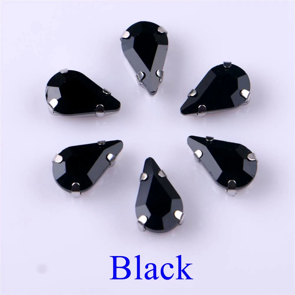 Elegant Teardrop Glass Rhinestone Embellishments with Silver Metal Base - 20 pcs/pack