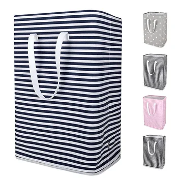 

Laundry Basket Foldable Storage Basket Cotton and Linen Striped Dirty Clothes Hamper LBShipping