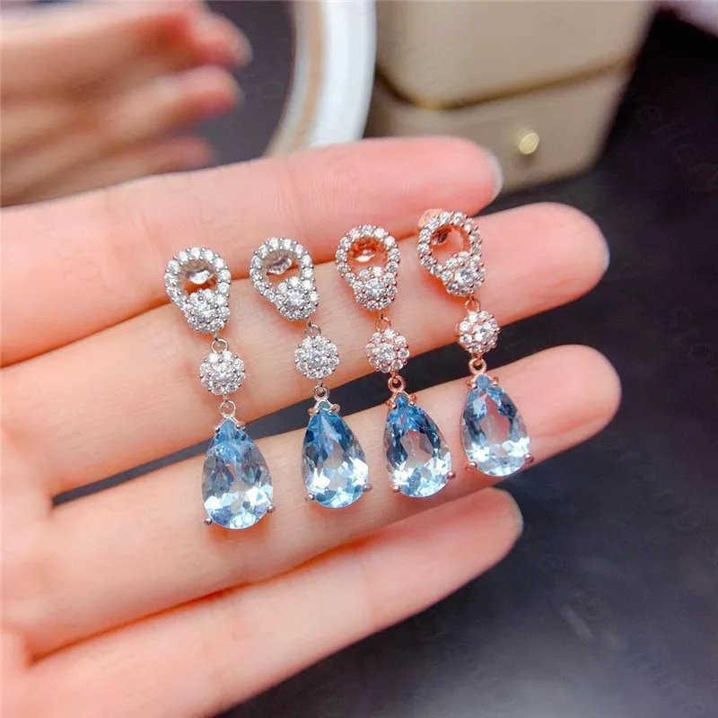 

925 silver inlaid natural topaz earrings fresh and elegant banquet must-have style