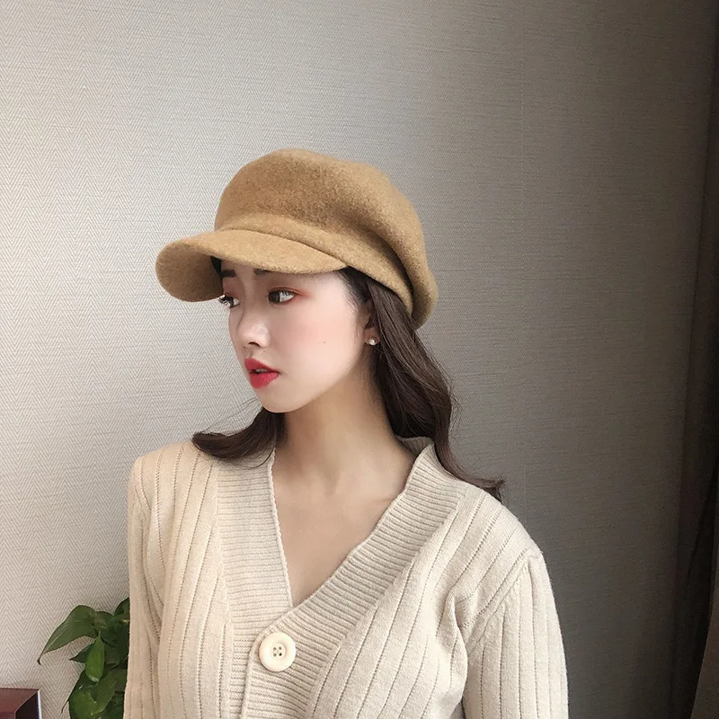 01912-xiaoxiao24 зимние теплые однотонные шерстяные женские козырьки, кепки для мужчин и женщин, шапка для отдыха