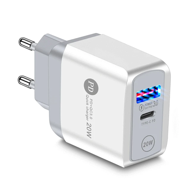 PD 20W USB Type C Charger LED Adapter Fast Phone Charge For iPhone 12 11 Pro Max X Xs Xr 7 AirPods iPad Huawei Xiaomi LG Samsung EU-White