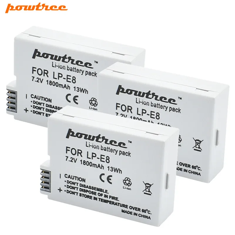 3 Battery Powtree 1800 мА/ч, LP-E8 LPE8 LP E8 Батарея AKKU+ USB Dual Зарядное устройство для цифровой однообъективной зеркальной камеры Canon EOS 550D 600D 650D 700D X4 X5 X6i X7i T2i T3i - Цвет: 3 Battery