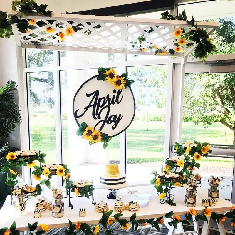 4Pcs 2.6M Sunflower Artificial Garland Plant Artificial Suspended Fake Silk Vine Flower Outdoor Indoor Hanging for Wedding Party