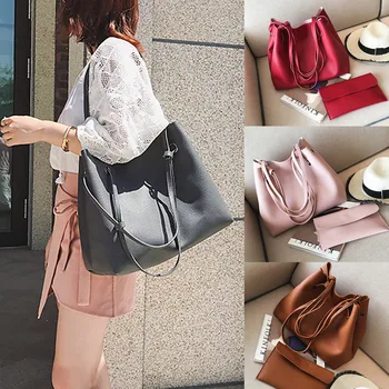 

women's retro solid color large-capacity 2 piece set mother and child bag outdoor travel shoulder portable messenger bag wallet