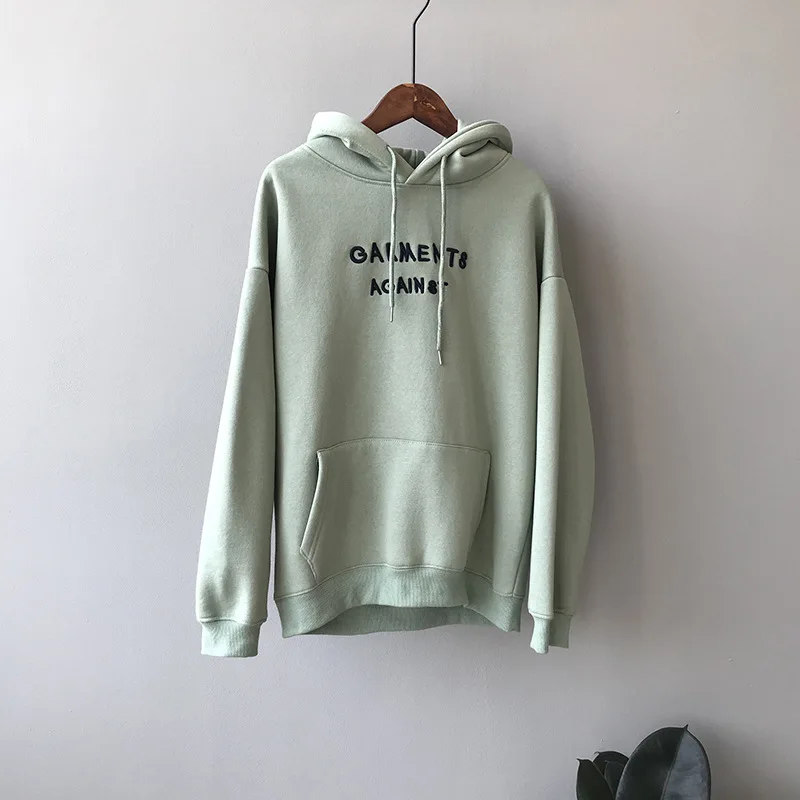 Autumn and winter new Fleece Hoodie women's Korean casual letter Plush top crop hoodies sweatshirts