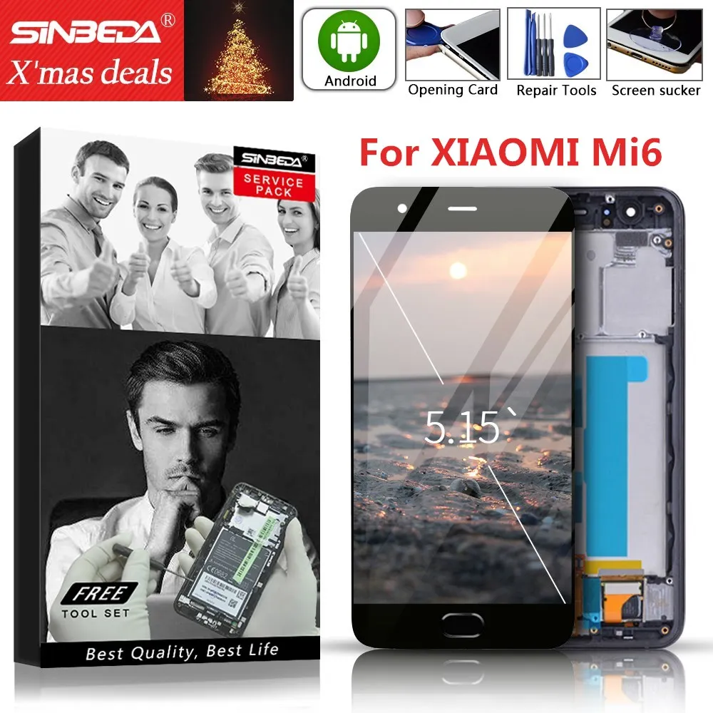 

Fingerprint 5.15" For XIAOMI MI 6 LCD Display Touch Screen Digitizer with Frame Assemble For MI 6 Display For MI6 LCD Screen