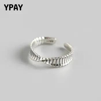 

YPAY 100% Real 925 Sterling Silver Open Rings for Women Korea Vintage Mobius Twist Finger Ring Fine Party Jewelry Gifts YMR970