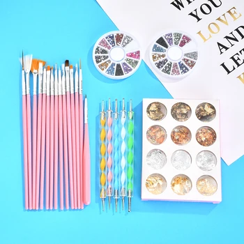 

Drawing Tools 36PCS Accessories Nail Painting Brushes Art Dotting Set Pen Manicure Tape Rhinestones Paillette Foil Nails Sticker
