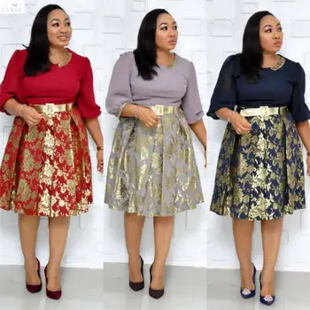 

Femme Midi Dress O-neck Full Lantern Puff Print Sashes High Waist Casual Dress Africa Pleated Dress 4 Color Women Party Dresses