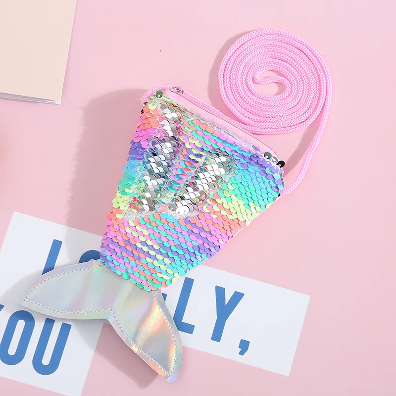 Rainbow Маленький хвост русалки, блестящий кошелек для монет, Женская милая сумка через плечо, Детская сумка для монет, маленькая сумка-мессенджер для маленьких девочек, Детский кошелек с рисунком - Цвет: Rainbow