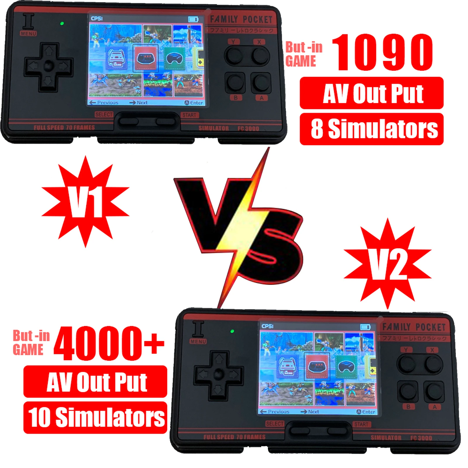 V2 version FC3000 handheld game console 8 simulator children's color screen game console for PXPX7 Black Grey Dropshipping