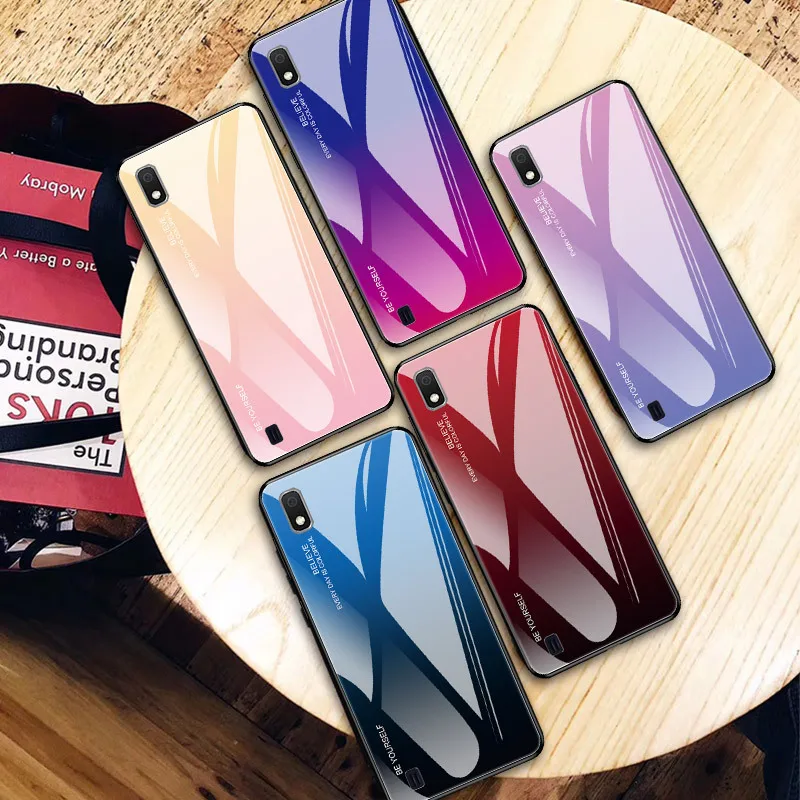 Градиентный чехол из закаленного стекла для samsung A50/A10 Радужный цветной чехол для телефона