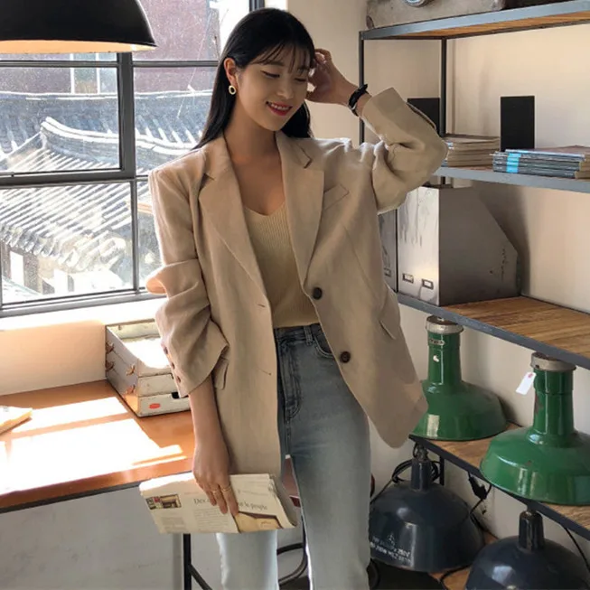 Dongdaemun Одноцветный приталенный Повседневный Блейзер, осень и зима, новая Корейская версия ретро маленького костюма пальто W