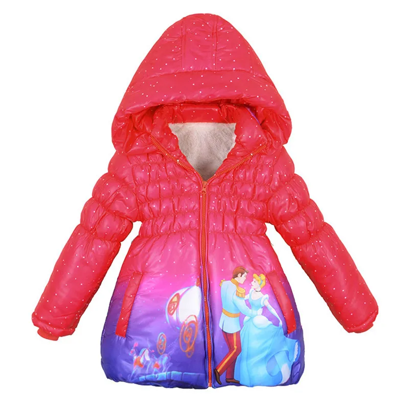 Зимние теплые пуховики для девочек детская утепленная верхняя одежда с рисунком Золушки детская одежда осенний подростковый пиджак для девочек пальто с капюшоном