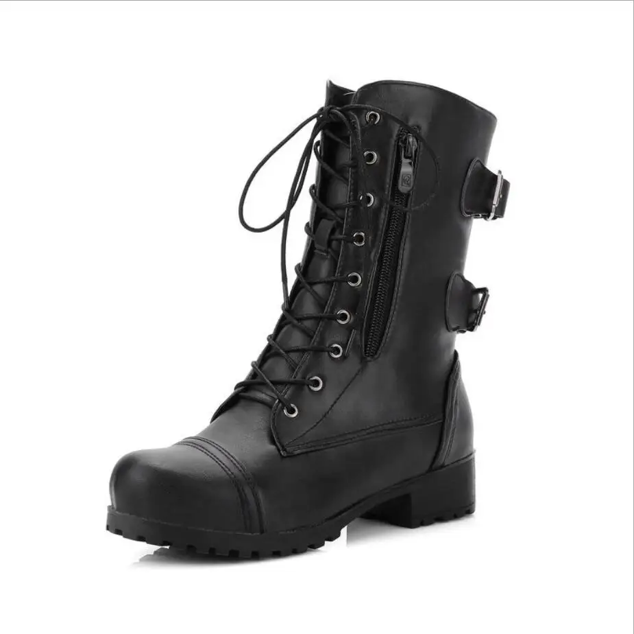 black D368/Новые осенне-зимние женские ботинки Нескользящие Ботинки martin на платформе с перекрестной шнуровкой и пряжкой на боковой молнии размера плюс 43 Bota Feminina - Цвет: black