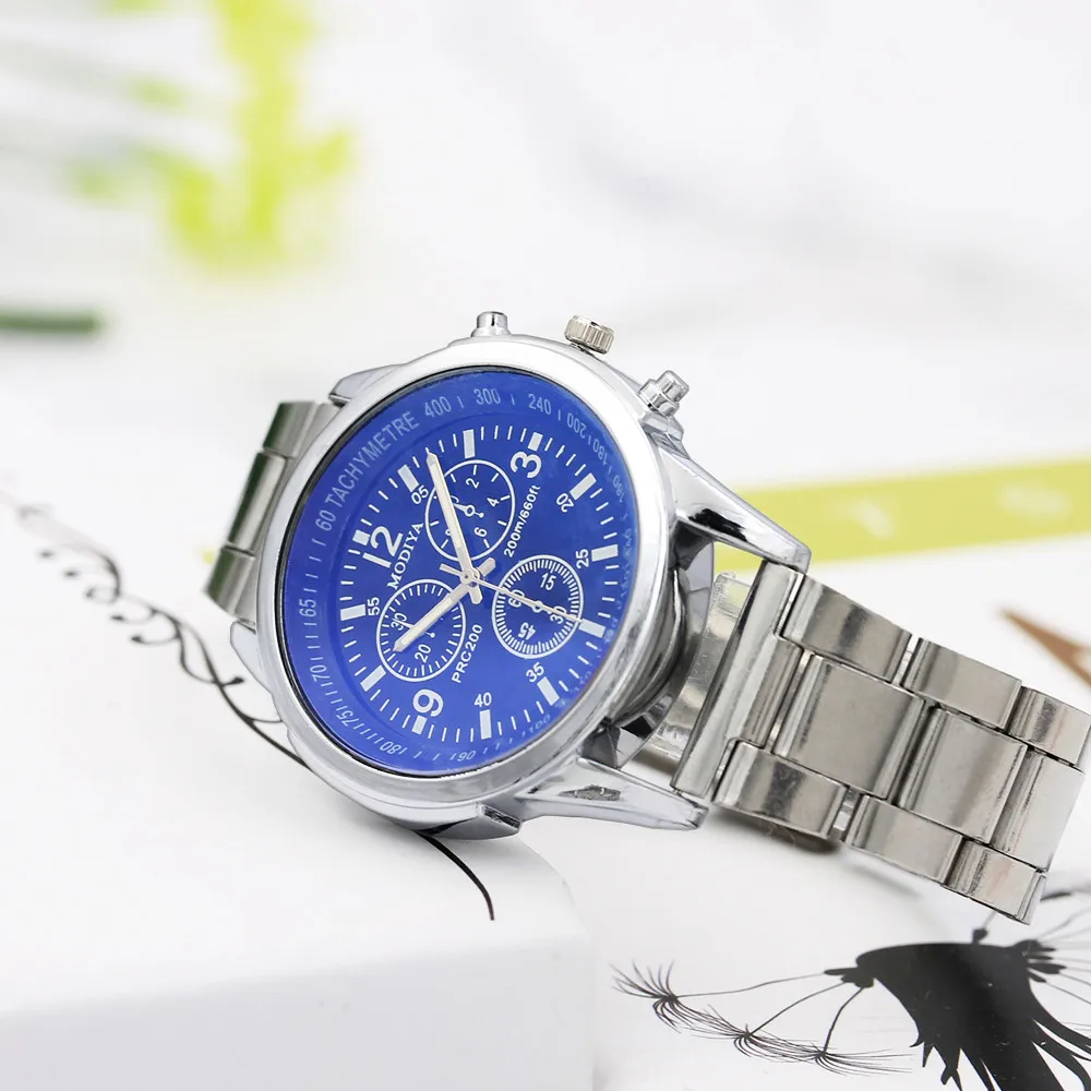 Classic Geneva Silver Men Watch Crystal Glass Stainless Steel Analog Quartz Wrist Watch Luxury Watches Masculino Relogio