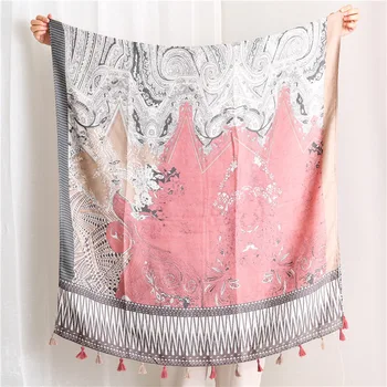

платок женский pink hijab scarf foulard femme boho long luxury brand vintage scarf Pashminas Sjaal Muslim Hijab Snood