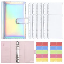 Classeur laser A6 en cuir pour carnet de notes, 6 poches et 6 sacs à fermeture éclair