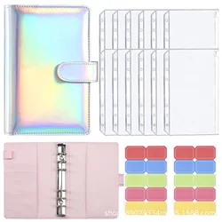 Classeur laser A6 en cuir pour carnet de notes, 6 poches et 6 sacs à fermeture éclair 