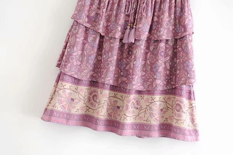 Винтажная шикарная Летняя женская элегантная юбка в стиле хиппи с оборками в богемном стиле с цветочным принтом, женские мини-юбки больших размеров