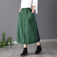 Весенняя новая стильная женская юбка в винтажном стиле, свободная юбка трапециевидной формы с эластичной резинкой на талии, хлопковая льняная Юбка-миди на пуговицах, большие размеры D434