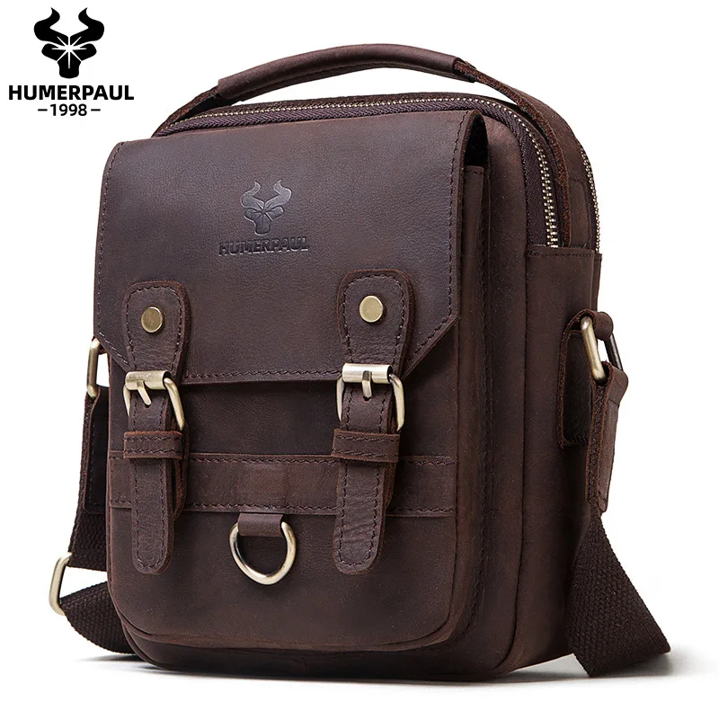 

HUMERPAUL Men Leather Messenger Bag Men's Shoulder Bag Genuine Leather Men's Small Vintage Flap Male Crossbody Bags For Men