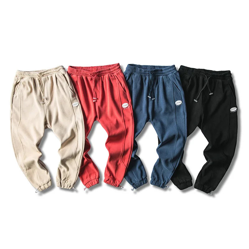 

City Where the Product Winter New Style plus Velvet Knitted Ankle Banded Pants Men's Solid Color Loose Casual Pants Men's Trouse