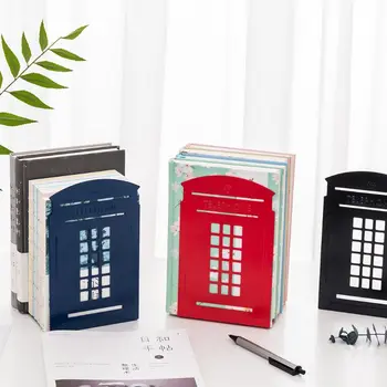 

1 Pair Telephone Booth Bookends Book Stand Support Desktop Office Magazine Organizer Non Slip Rack Shelf Holder