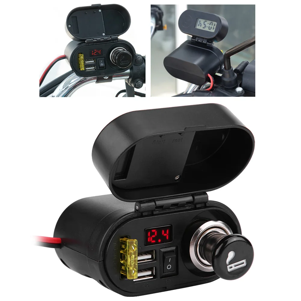 

SOONHUA Car Charger Motorcycle Dual USB Phone GPS Chargers Adapter Waterproof Car Charger With Cigarette Lighter Socket Voltage