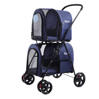 

singapore free! ! Lightweight Folding Double Pet Stroller Dog Detachable Separation Cat Cage Four Round Outdoor Travel