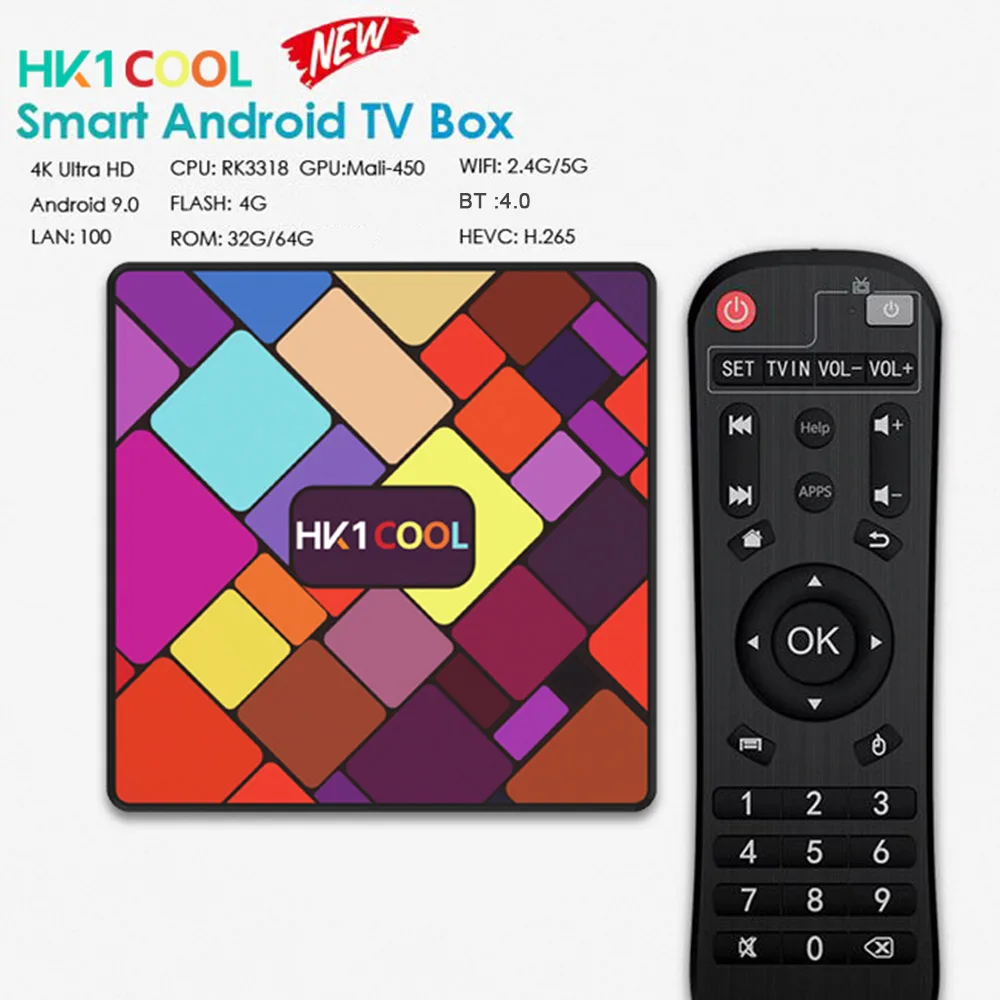 HK1 крутой Android 9,0 приставка RK3318 четырехъядерный 64 бит 2,4G/5G WiFi и 100M LAN медиаплеер H.265 VP9 декодирование HD Smart tv box