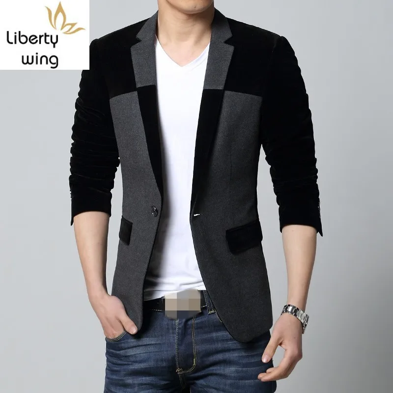 

New Winter Fashion Mens Slim Fit Splice Long Sleeve Suit Coats Business Casual Single Button Blazer M-4XL