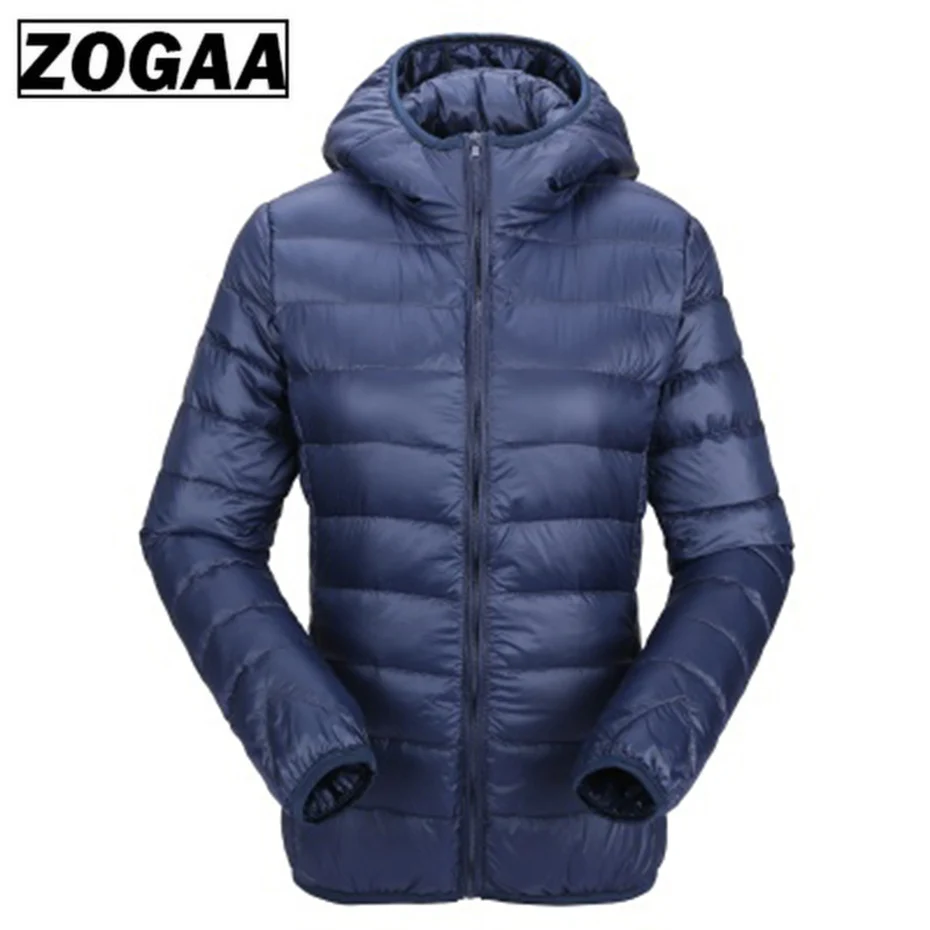 ZOGAA женский ультра легкий пуховик с капюшоном зимние куртки на утином пуху Женская тонкая парка с длинным рукавом пальто на молнии куртки с карманами