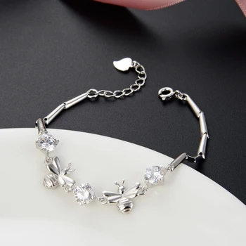 

MIQIAO 2020 New Sterling Insect Bracelets Woman Silver 925 On Hand Gift Charm Female Simple Little Bee Fashion Jewelry Ornaments