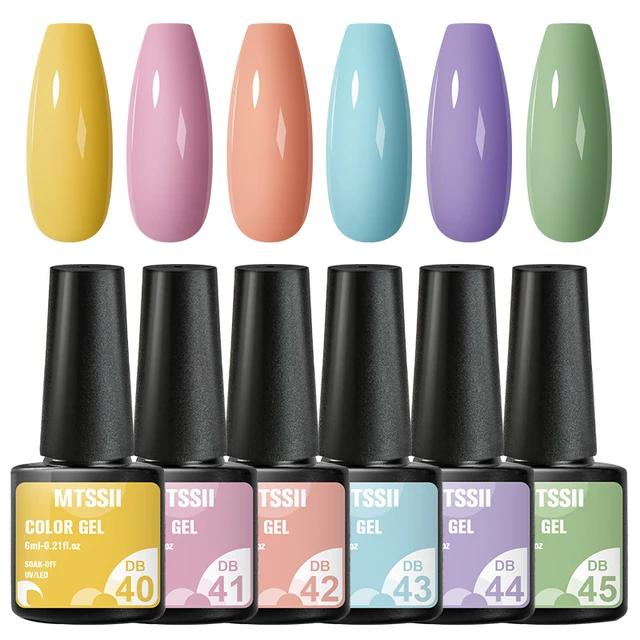 Mtssii 10Pcs/set Color Gel Nail Polish Set 100 Colors Semi Permanent UV Led Gel Varnish Soak Off Nail Lacquers Base Top Coat ZH12846 6PCS