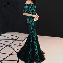 Sequin Peacock Evening Dress Side Sleeves Mermaid Prom Gown Long Sleeves Off Shoulder Party Formal Dress Stretch Woman Gown