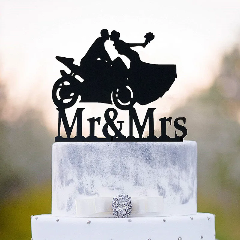 Motorcycle Couple Wedding Cake Topper with love heart