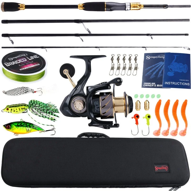 Sougayilang 1.8-2.1m Spinning Fishing Combo 4 Section Carbon Fishing Rod with 13 1BB Fishing Reel and Line Lure Bag Full Set Fishing Outdoor and Sports Rod Combo