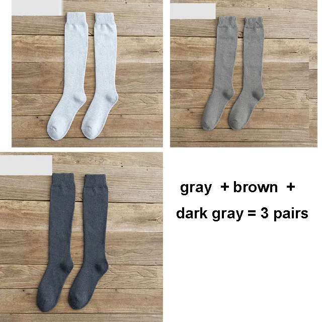 6 шт. = 3 пары, мужские зимние компрессионные чулки, Зимние гольфы, махровые носки, хлопковые плотные носки до середины икры, размер 38-44 - Color: gray brown dark gray