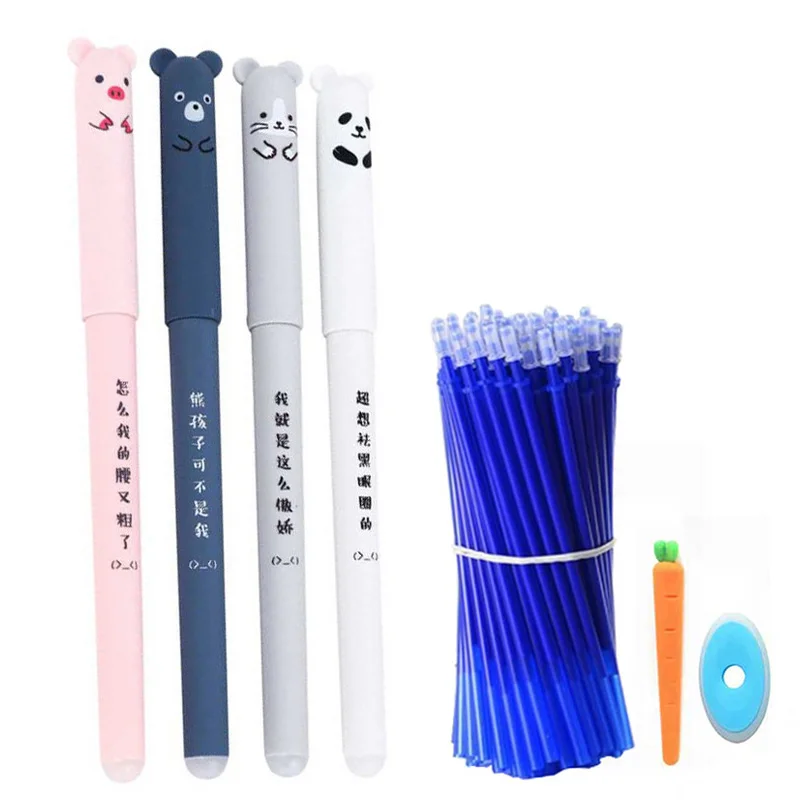 Lote de bolígrafos borrables recargables, set de bolígrafos 0.35mm con 26 recargas de tinta azul, con diseño de animales