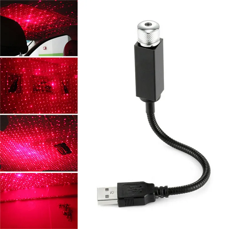 Романтический автомобиль USB крыша Звезда проектор огни для всех автомобилей потолочный декоративный интерьер атмосферу красный и синий