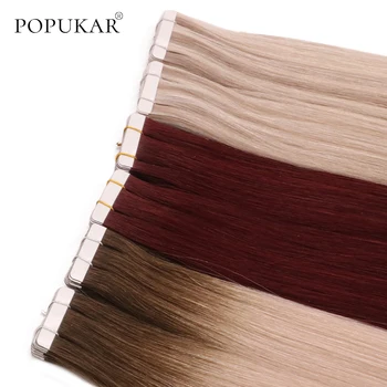 

Popukar 40pcs wholesale Brazilian Pu Invisible Tape Human Hair Extension Full Cuticle 45 popular colors with salon quality