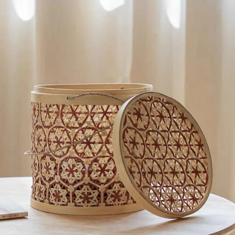Bamboo woven storage basket rattan simple circular red woven food sundry storage basket indoor household kitchen supplies