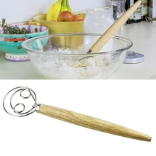 Pastry Bowl Contoured Multifunctional Wooden Handle Wire Mixer Flour Blending Baking Dough Whisk Bread Making Stainless Steel