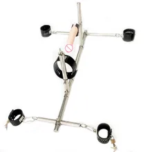 Stainless Steel K9 Restraint Frame with Dildo and Handcuffs Collar Shackles Sex Slaves Bondage Products for Women Men G7-6-127