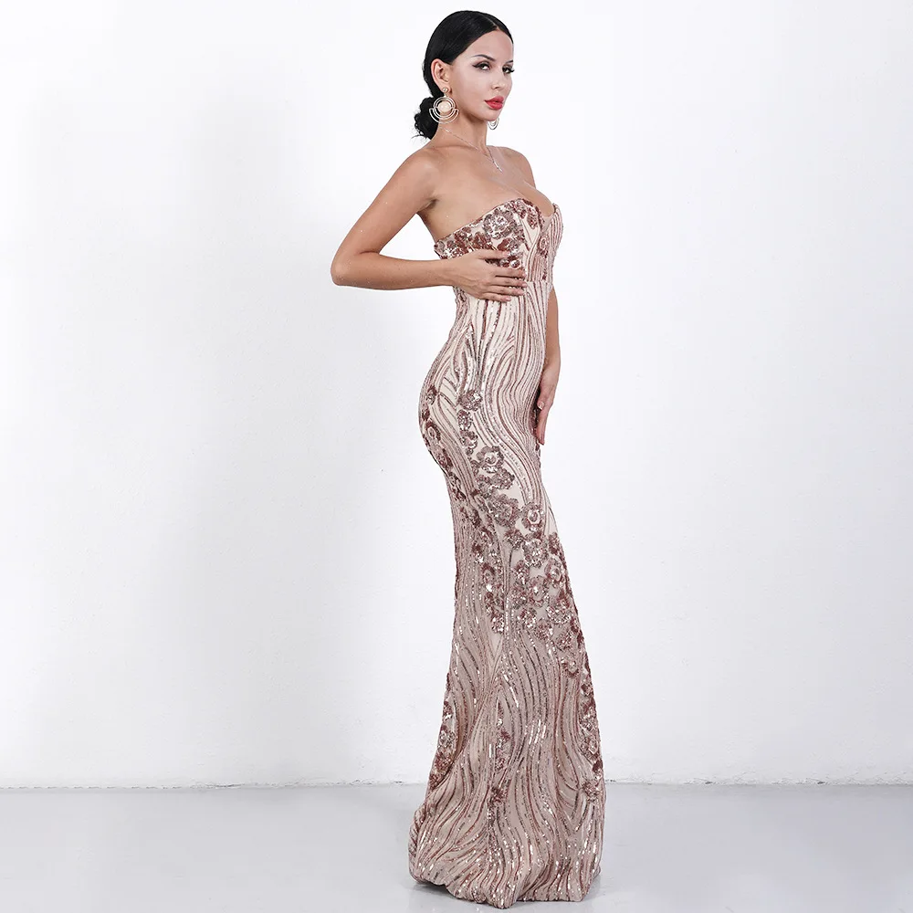 Ladies' Dress European And American Sexy Brassiere Sequin Elegant Red