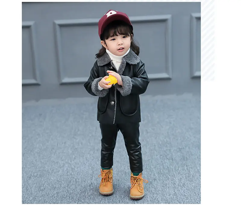 Весеннее пальто из искусственной кожи для детей; зимние куртки из плотного флиса из искусственной кожи; Одежда для маленьких девочек; теплая одежда для мальчиков; верхняя одежда