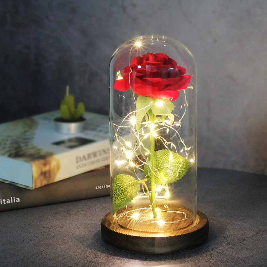 Artificial Eternal Flower Rose In Cover With Light Beauty And The Wedding Valentine's Mother's Day Gift For Decor - Flowers AliExpress